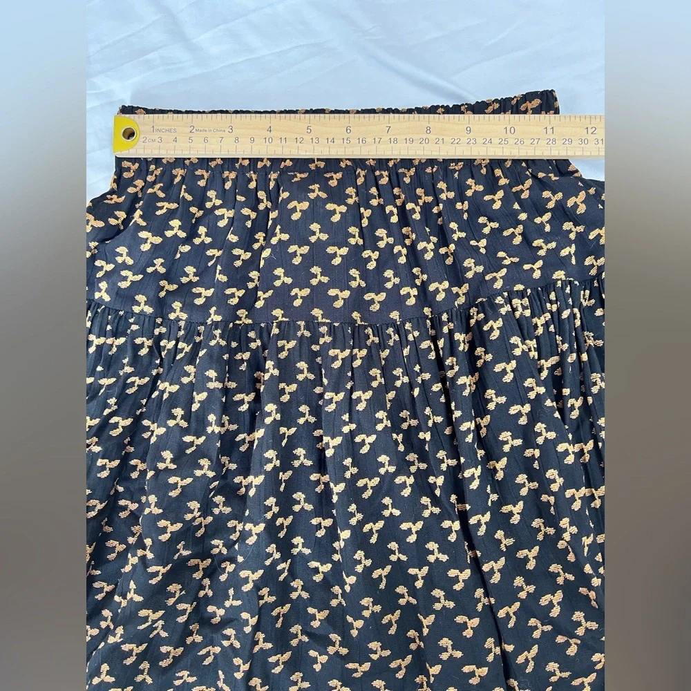 Carole Little Black Midi Skirt with Gold, Pink and Teal Floral Border
